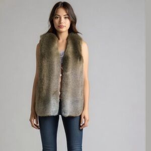 PARKHURST Faux Fur Long Vest with Pockets Size M/L